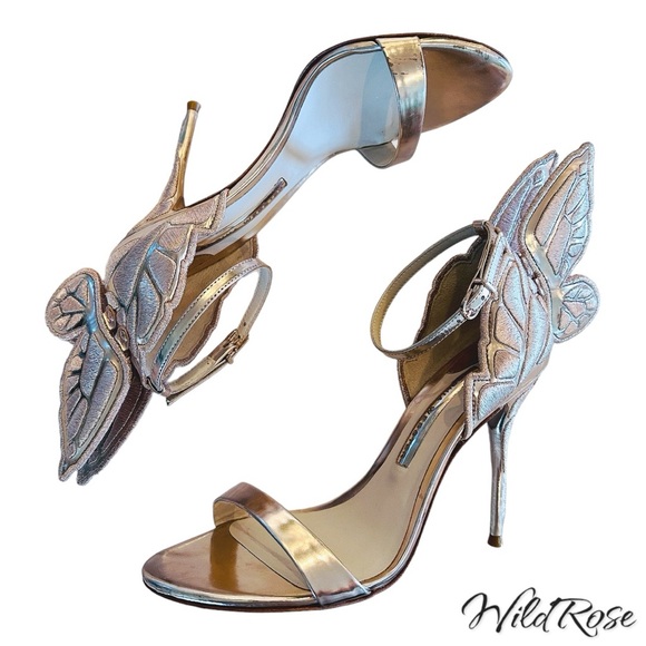 SOPHIA WEBSTER CHIARA GOLD EMBROIDERED WINGED LEATHER SANDAL PUMPS SZ 38 - Picture 7 of 16